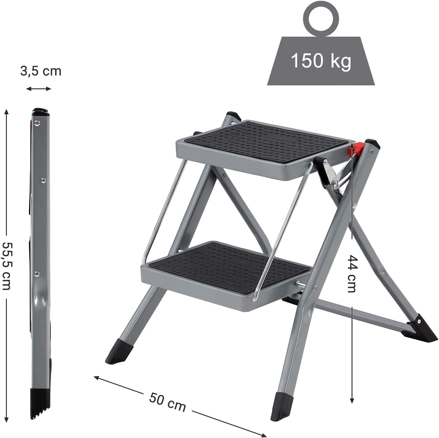 Songmics - escada de madeira, degrau dobrável com 2 degraus, escada pode suportar até 150kg, escada, 6