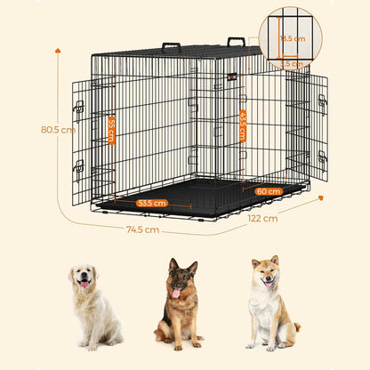 Gaiola para cães, caixa para cães, corrida para cachorros, dobrável, transportável, 2 portas, preto, FEANDREA