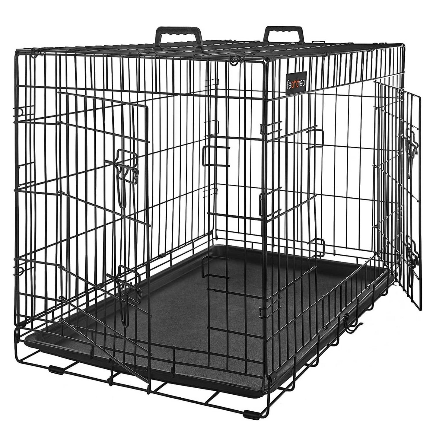 Gaiola para cães, caixa para cães, corrida para cachorros, dobrável, transportável, 2 portas, preto, FEANDREA, 1