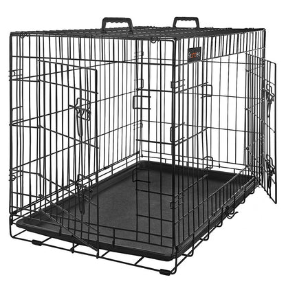 Gaiola para cães, caixa para cães, corrida para cachorros, dobrável, transportável, 2 portas, preto, FEANDREA, 1