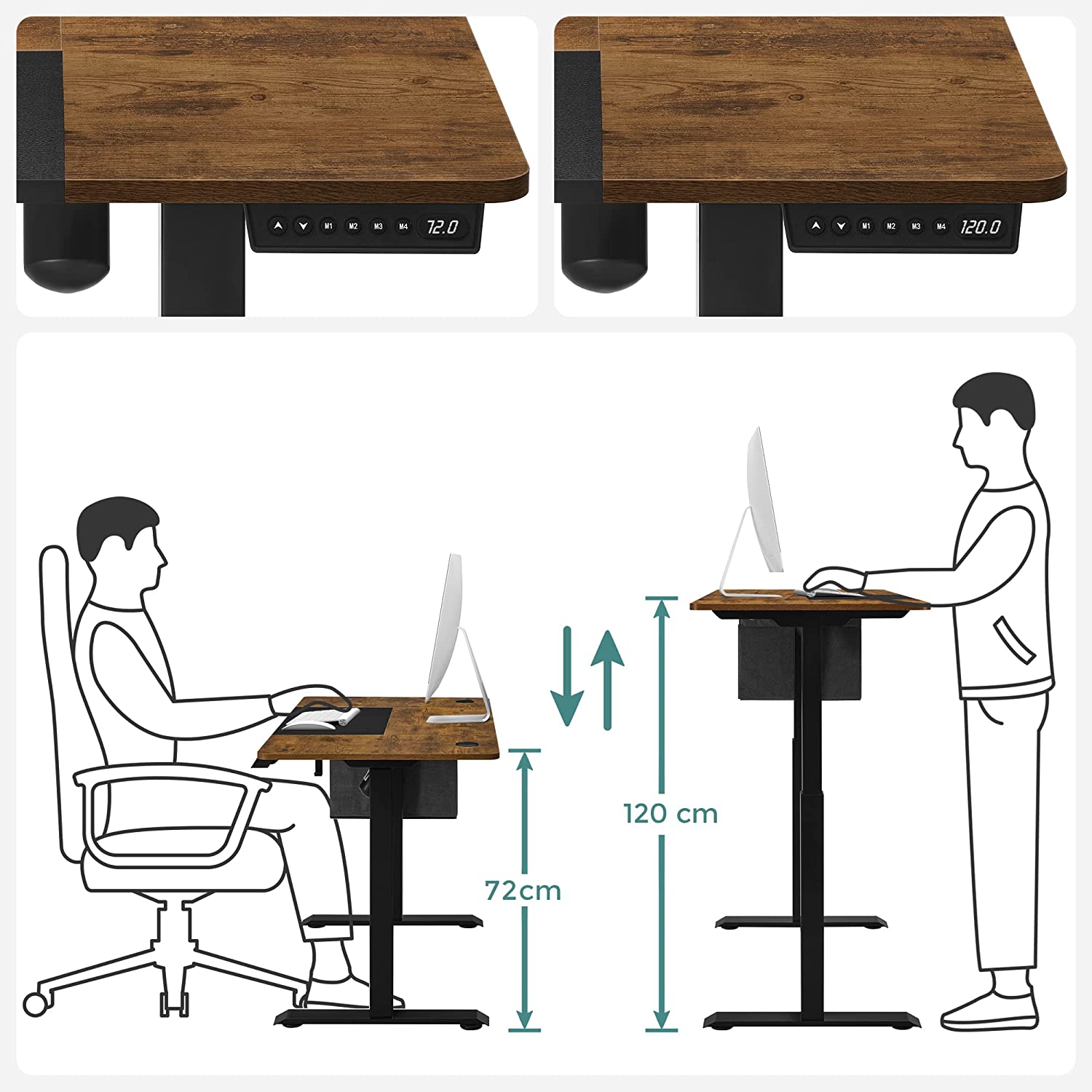 Mesa, mesa ajustável em altura, 72-120 cm, mesa de jogos, mesa para laptop - Songmics