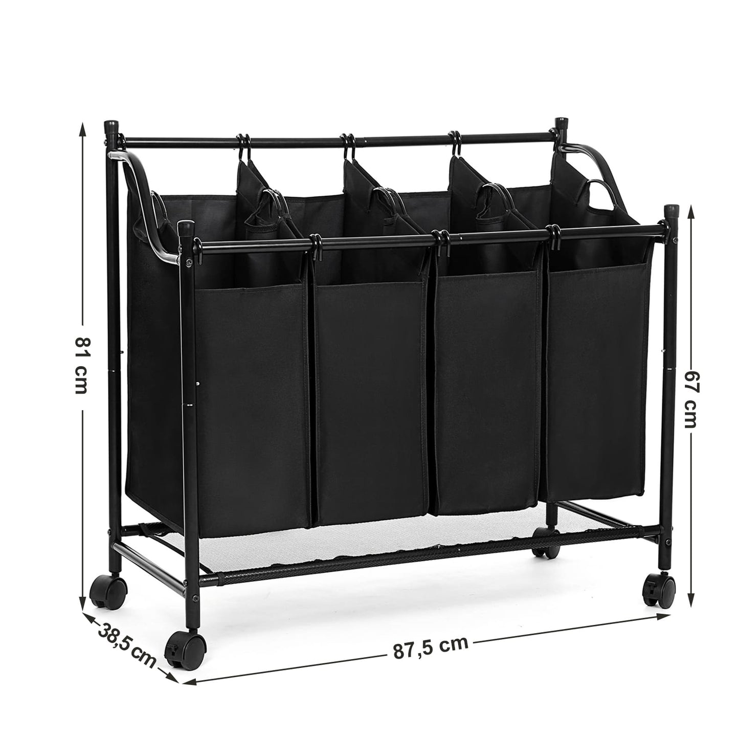 Cesto para roupa suja, classificador de roupa, classificador de roupa 4 compartimentos, com rodas, 4x35 L, preto, SONGMICS, 10