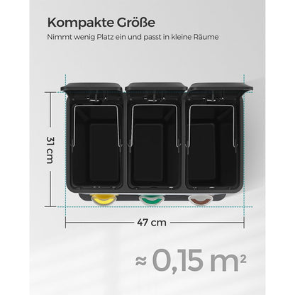 Lixeira de cozinha, lixeira 3 em 1, 24 litros, separação de lixo, lixeira metálica com pedal, SONGMICS, 4