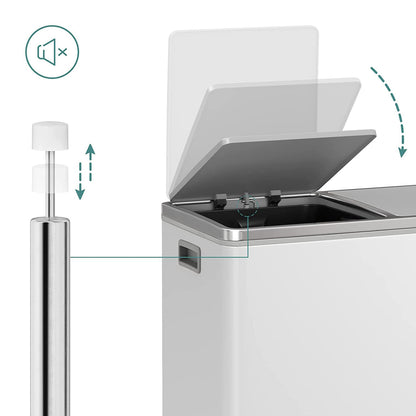 Lixeira de cozinha, lixeira com 2 compartimentos, 60L, lixeira de cozinha grande, 2x30 L, lixeira de metal com pedais, Songmics, 5