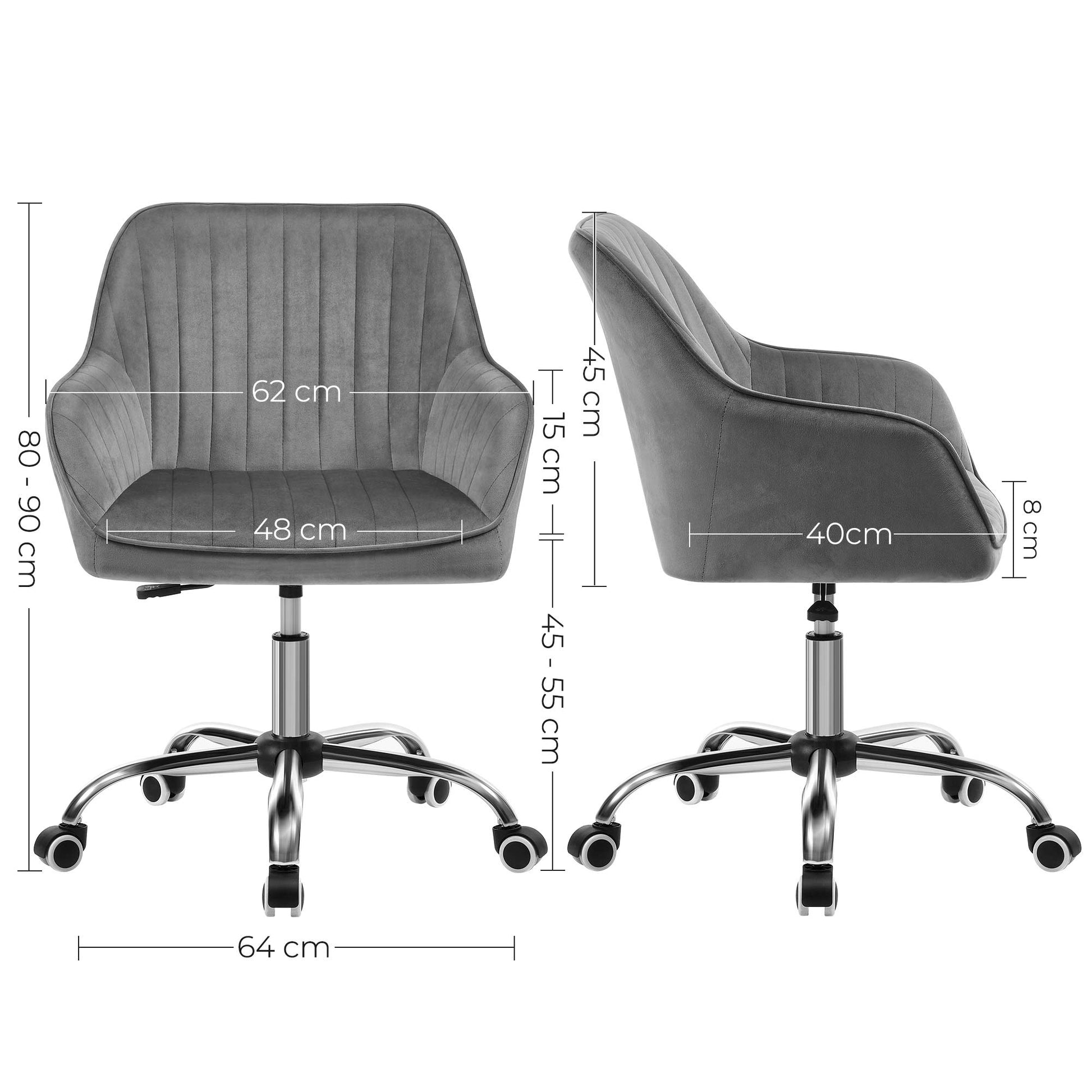 Cadeira ergonômica de mesa, cadeira de escritório, home office, cadeira de escritório, cadeira dobrável - SONGMICS, H80-90 cm, W64 cm