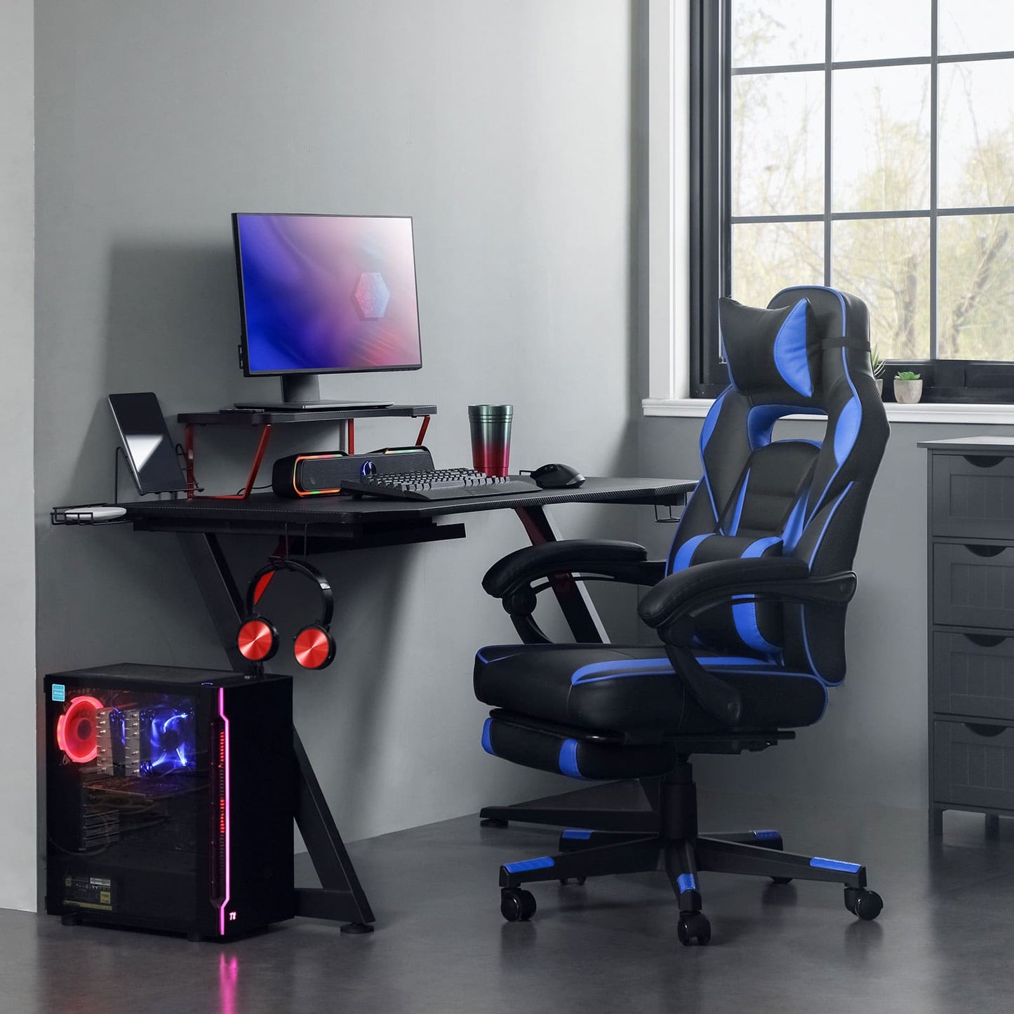 Cadeira gamer, cadeira home office, cadeiras gamer, Preto Azul - SONGMICS