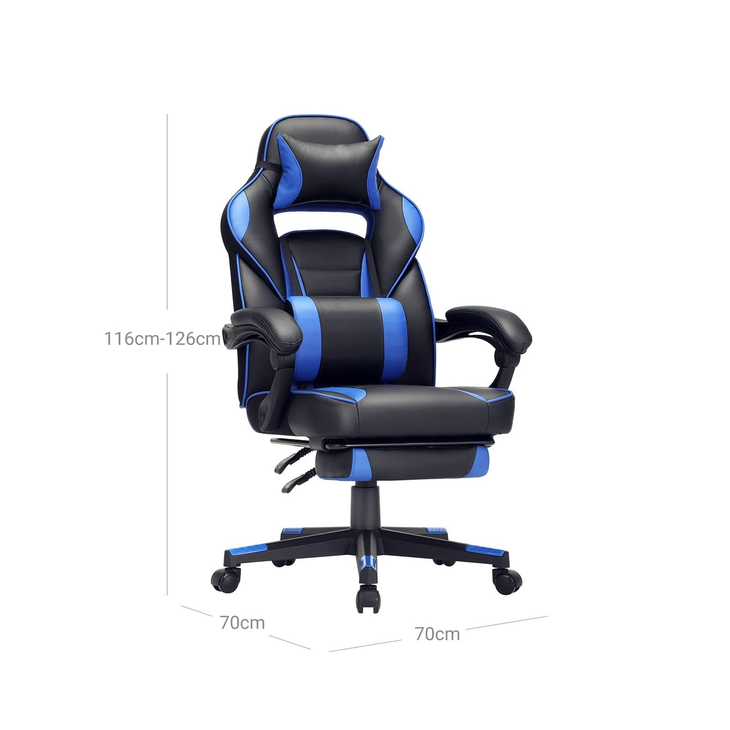 Cadeira gamer, cadeira home office, cadeiras gamer, Preto Azul - SONGMICS - H 116-126 XL 70cm