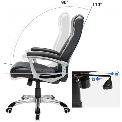 Cadeiras de escritório, cadeira de escritório ergonômica, cadeira de jogos - SONGMICS - ângulo de inclinação 90°-110°