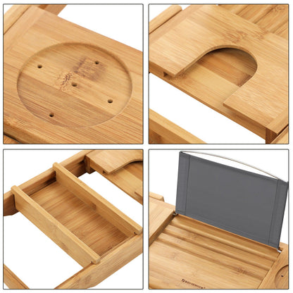 Bandeja de banho de bambu com porta-copos, suporte para livros e porta-saboneteira, SONGMICS, 9