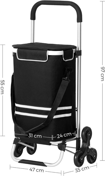 Carrinho de compras, carrinho de compras dobrável, com escalador de escadas, grande capacidade 35 L, preto, SONGMICS, 7