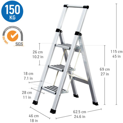 Escada de 3 degraus, sólida e estável, escada dobrável de alumínio doméstico, até 150 kg, Tatkraft Adamant, 4