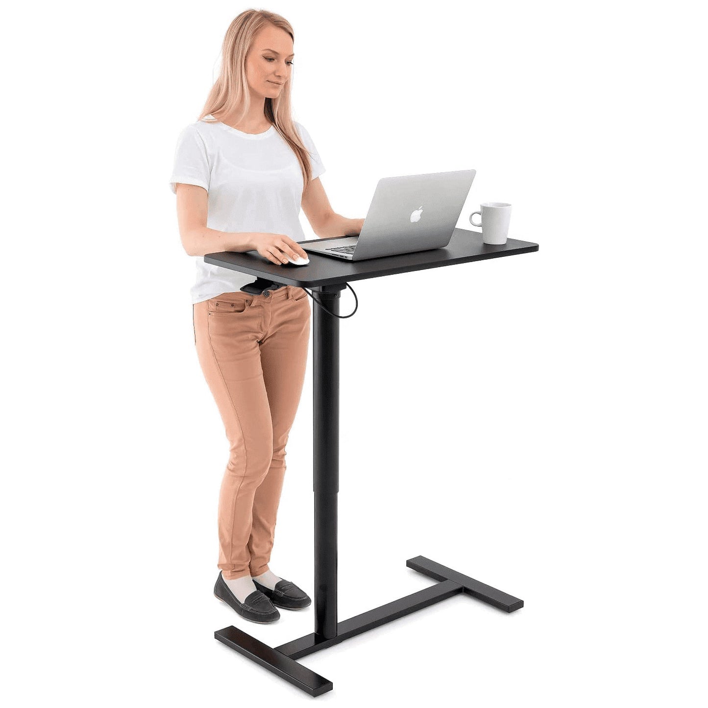 Mesa para laptop ajustável em altura, transporte aéreo, altura 74-115 cm, mesa sobre rodas, Tatkraft Bliss, 3