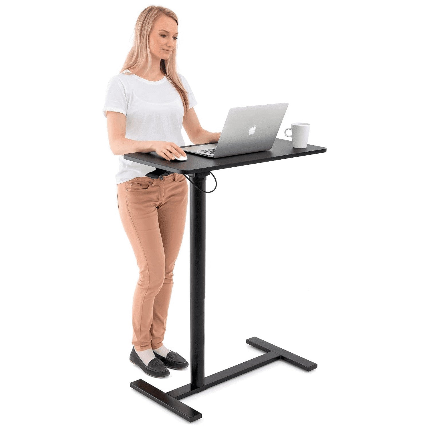 Mesa para laptop ajustável em altura, transporte aéreo, altura 74-115 cm, mesa sobre rodas, Tatkraft Bliss, 3