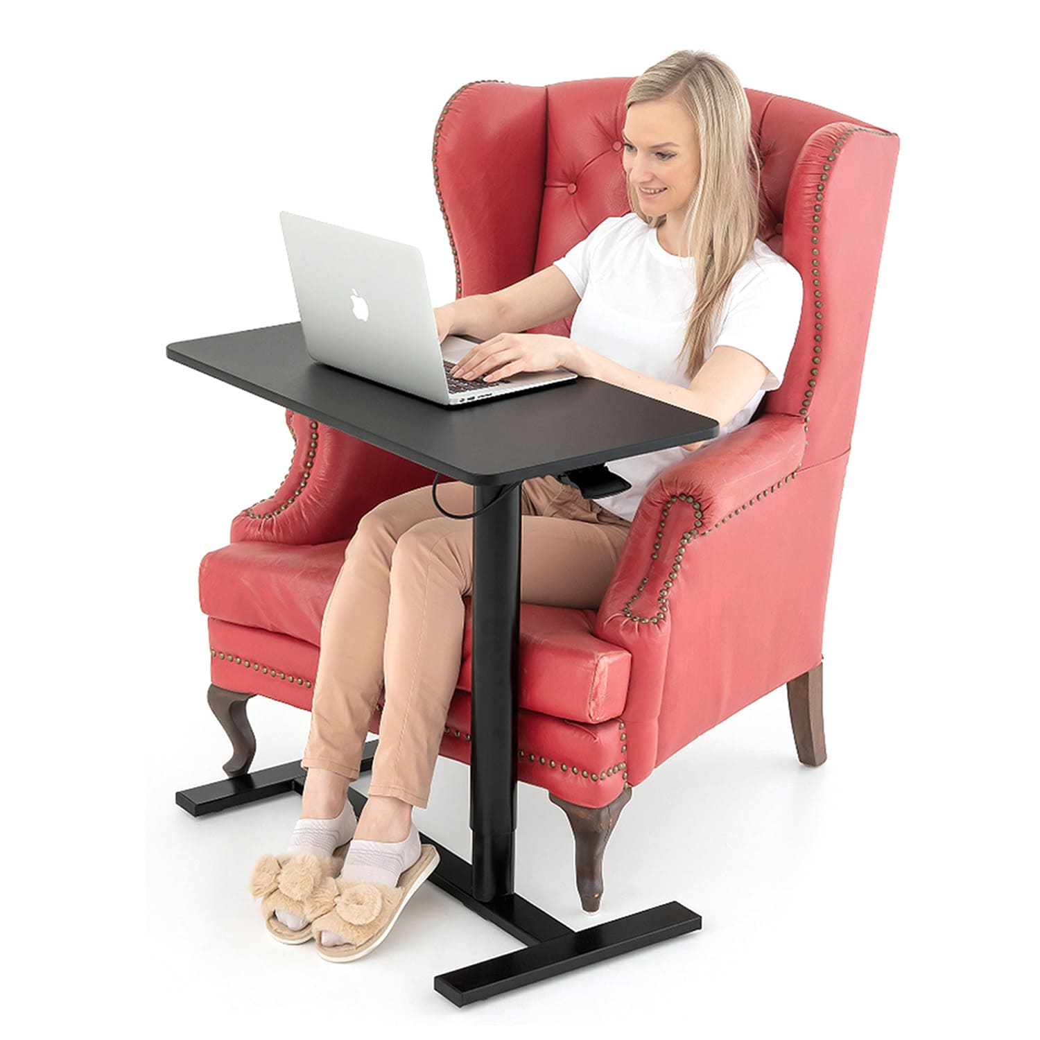 Mesa para laptop ajustável em altura, transporte aéreo, altura 74-115 cm, mesa sobre rodas, Tatkraft Bliss, 4