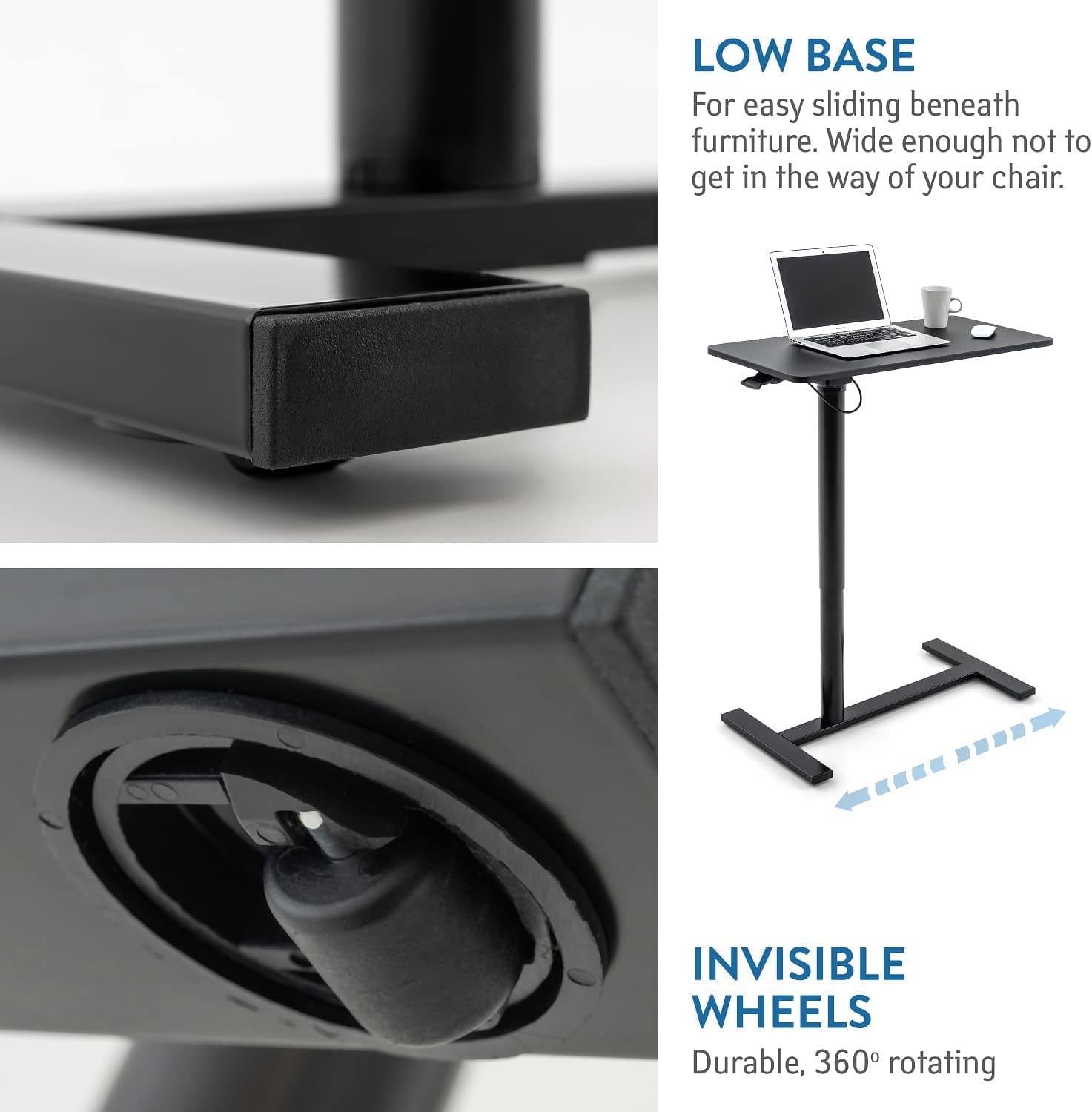 Mesa para laptop ajustável em altura, transporte aéreo, altura 74-115 cm, mesa sobre rodas, Tatkraft Bliss, 6