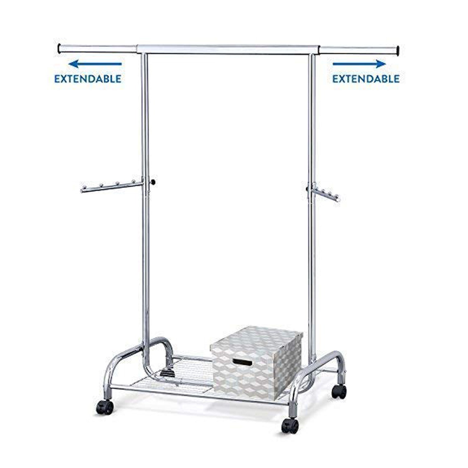 Cabideiro resistente, com sapateira, carrinho de guarda-roupa, varão ajustável e enrolável, aço cromado, Tatkraft Bull, 4