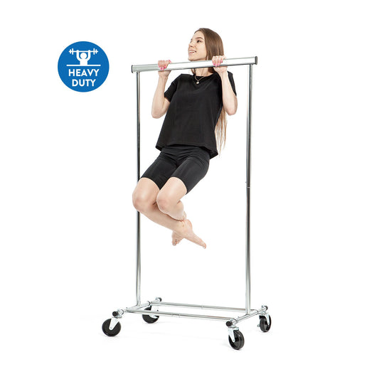 Cabideiro, estável, pode suportar até 100 kg, guarda-roupa com rodinhas, comprimento extensível, aço cromado, Tatkraft Darren, 2