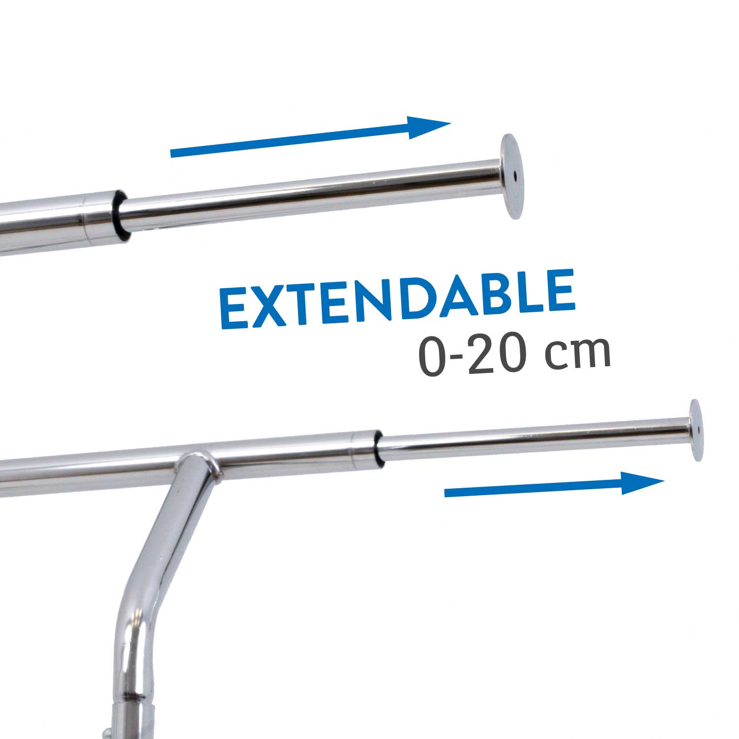 Cabideiro resistente, até 110 kg, varão sobre rodas, varão duplo, extensível, aço cromado, Tatkraft Denver, 6
