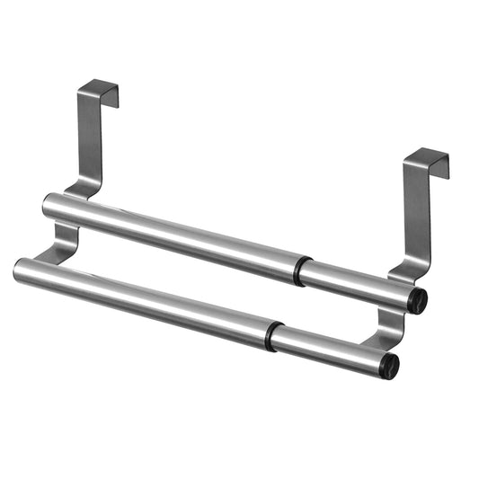 Suporte de toalha de porta, clipe de toalha para banheiro, cozinha, RV, prata, extensível, 2 barras, Tatkraft Double, 1