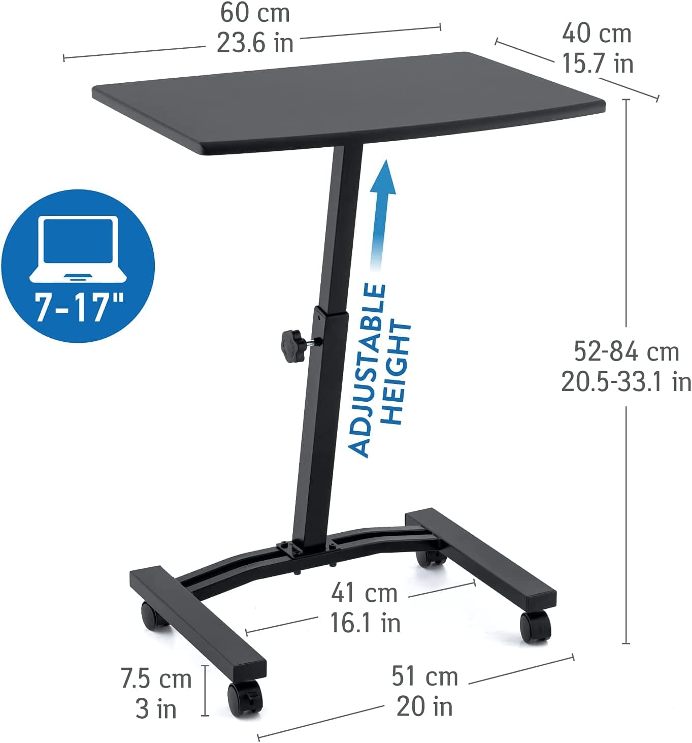 Mesa para laptop, mesa para laptop ajustável em altura, sofá para mesa para laptop, mesa sobre rodas, Tatkraft Dream, 4