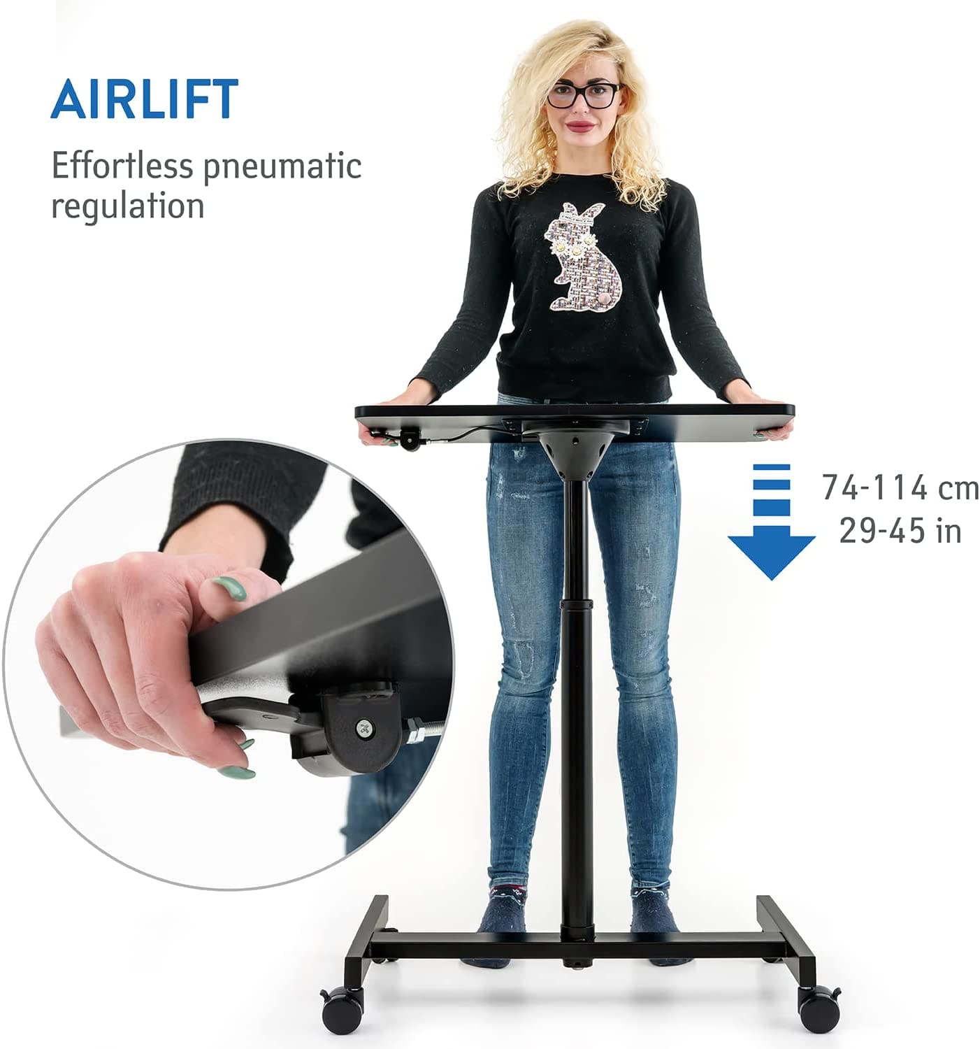Mesa para laptop, mesa para laptop ajustável em altura, controle de elevação a gás sem esforço, Tatkraft Focus, 3