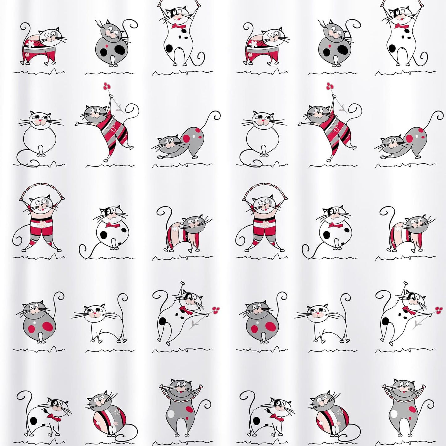 Cortina de chuveiro, cortina de chuveiro banheira, 12 anéis de cortina, poliéster têxtil, 180x180cm, Tatkraft Funny Cats, 2