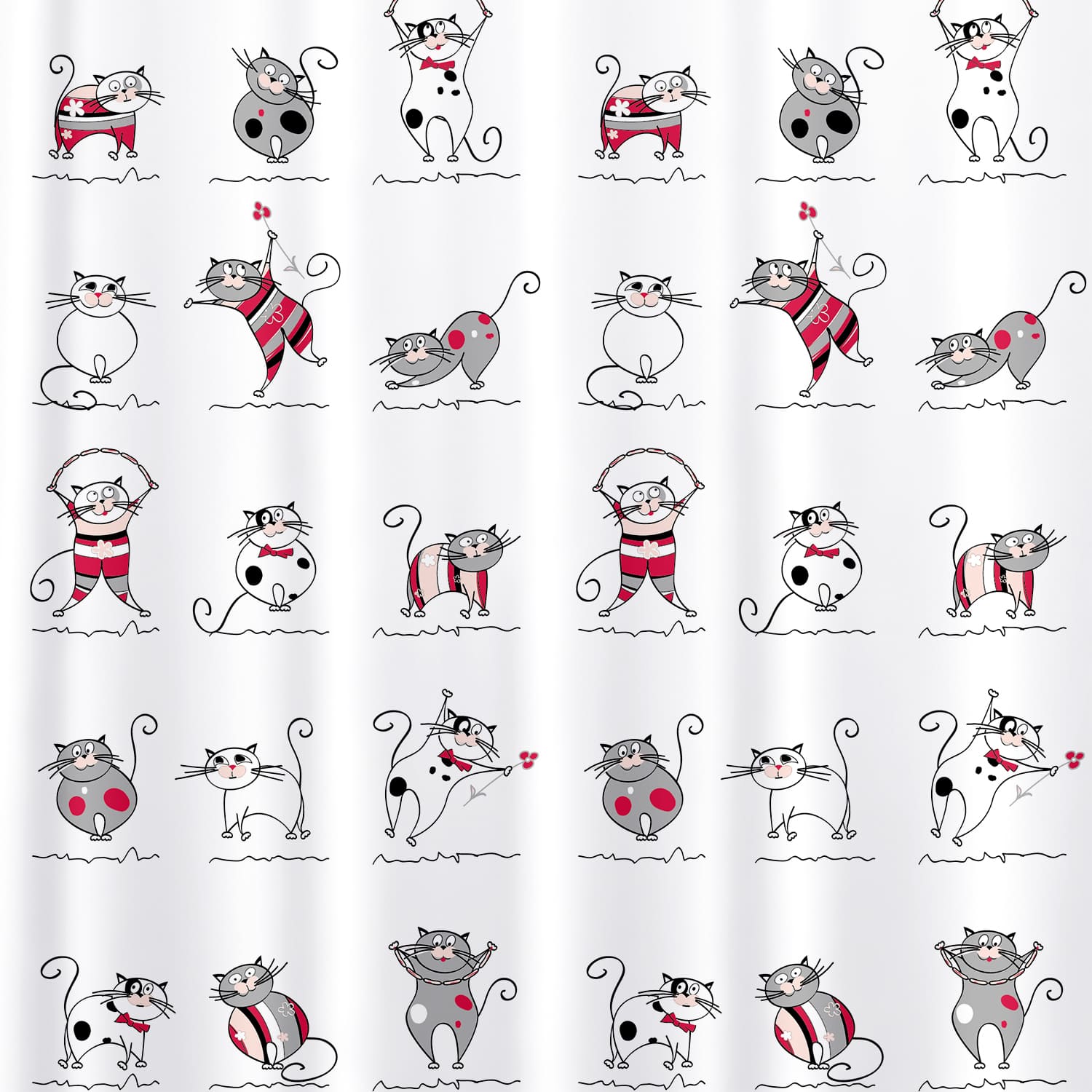 Cortina de chuveiro, cortina de chuveiro banheira, 12 anéis de cortina, poliéster têxtil, 180x180cm, Tatkraft Funny Cats, 2