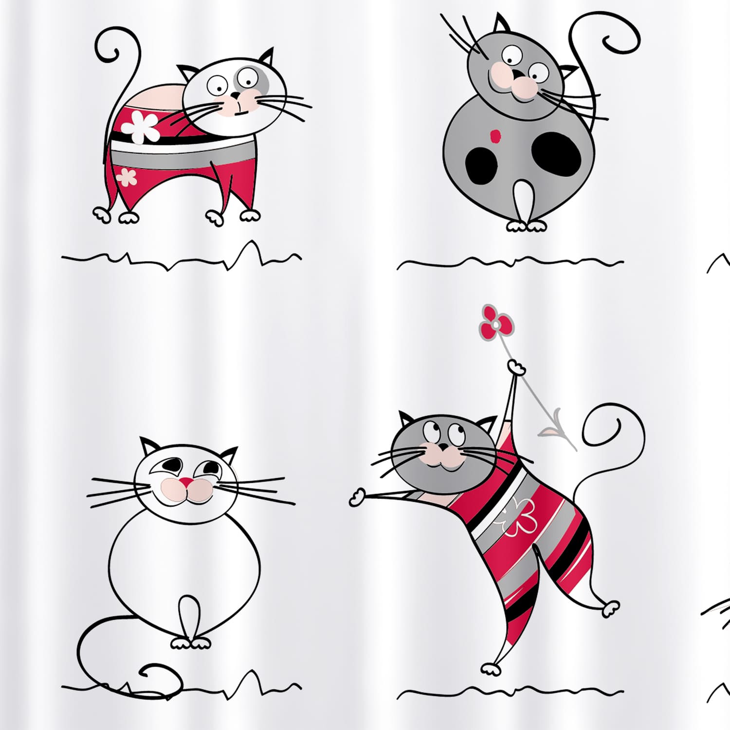 Cortina de chuveiro, cortina de chuveiro banheira, 12 anéis de cortina, poliéster têxtil, 180x180cm, Tatkraft Funny Cats, 3