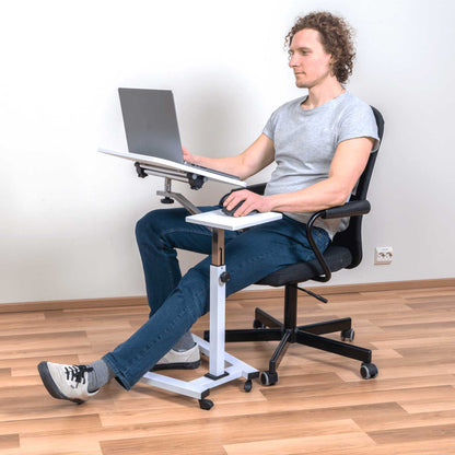 Mesa para laptop ajustável em altura, sofá para mesa para laptop, com prateleira para mouse, com rodas, aço, branco, Tatkraft Like, 1
