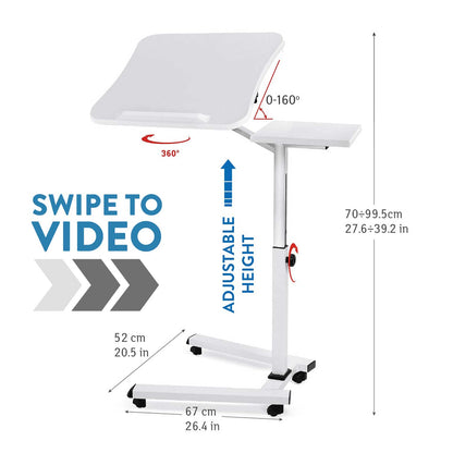 Mesa para laptop ajustável em altura, sofá para mesa para laptop, com prateleira para mouse, com rodas, aço, branco, Tatkraft Like, 4