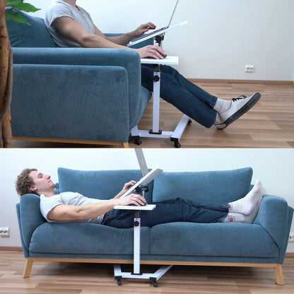 Mesa para laptop ajustável em altura, sofá para mesa para laptop, com prateleira para mouse, com rodas, aço, branco, Tatkraft Like, 7