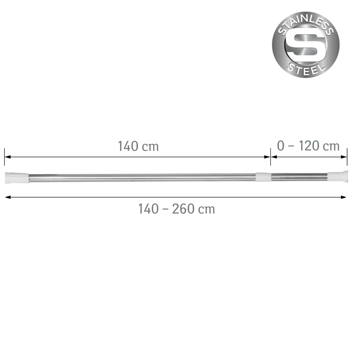 Haste telescópica para cortina de chuveiro, extensível de 140 a 260 cm, pode ser instalada sem perfuração, Tatkraft Oscar, 2