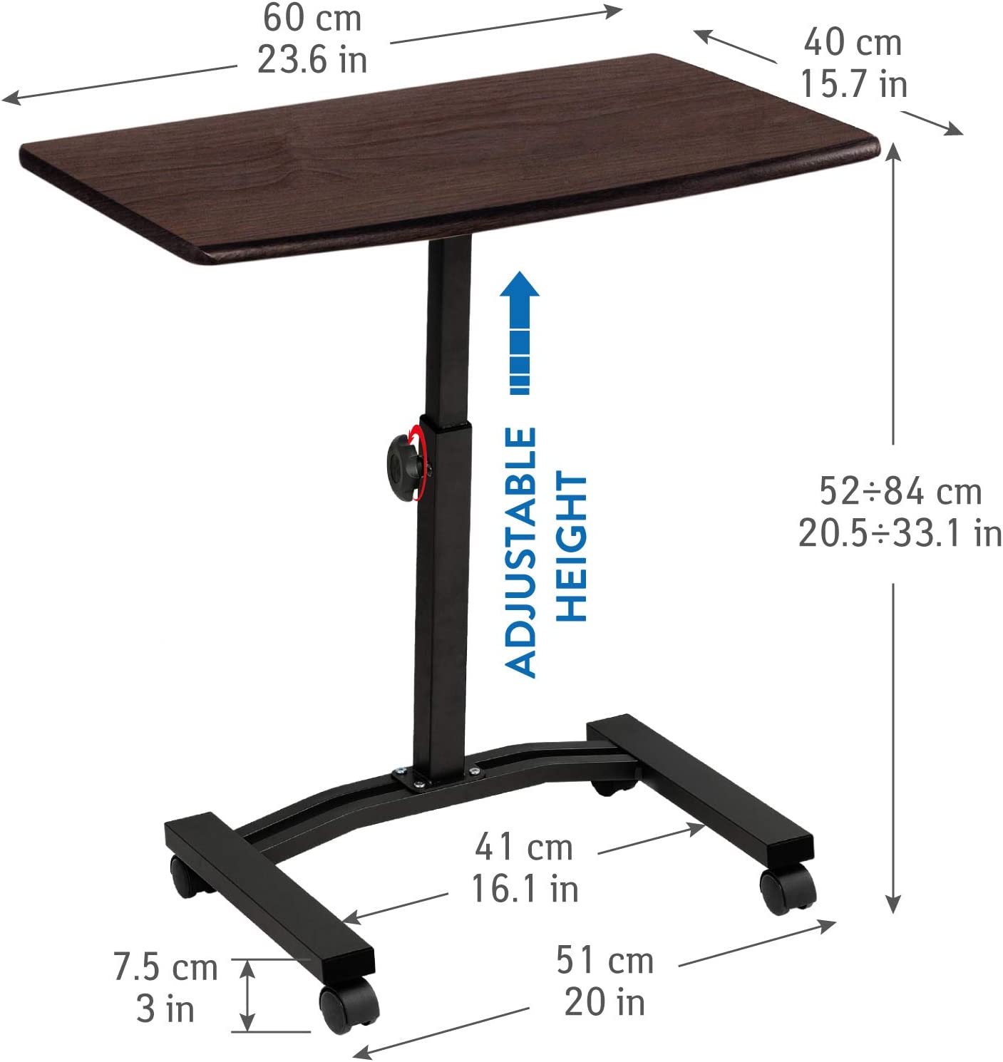 Mesa para laptop, mesa para laptop ajustável em altura, sofá para mesa para laptop, mesa sobre rodas, Tatkraft Salute, 5