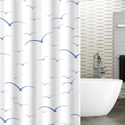 Cortina de chuveiro, cortina de chuveiro banheira, com 12 argolas, poliéster têxtil, 180x180 cm, Tatkraft Seagulls, 1