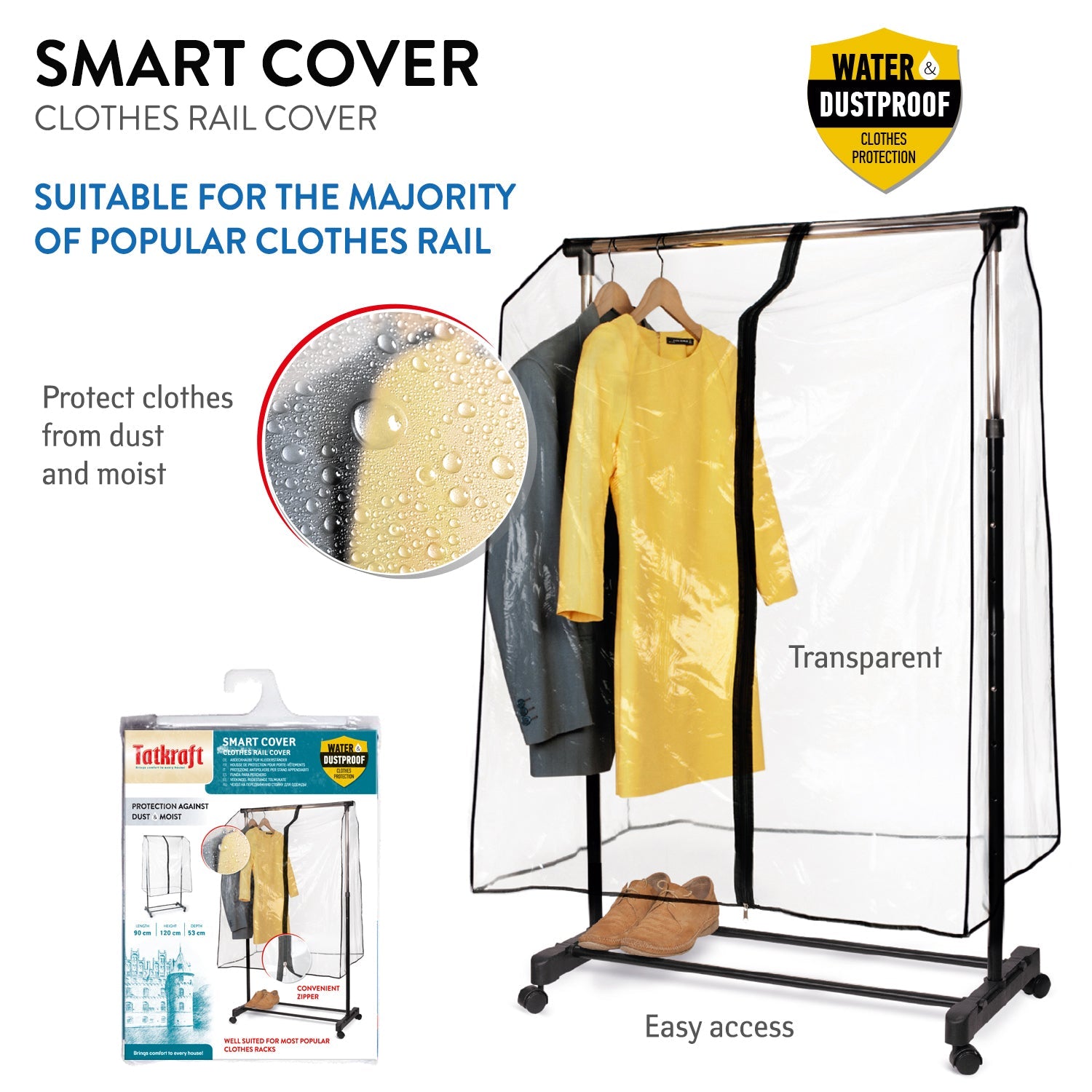 Capa para roupas, cabideiro, transparente, zíper, Tatkraft Smart Cover, 3