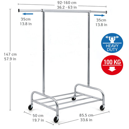 Cabideiro resistente, cabide com prateleira, até 100 kg, guarda-roupa com rodinhas, aço cromado, Tatkraft Tiger, 2