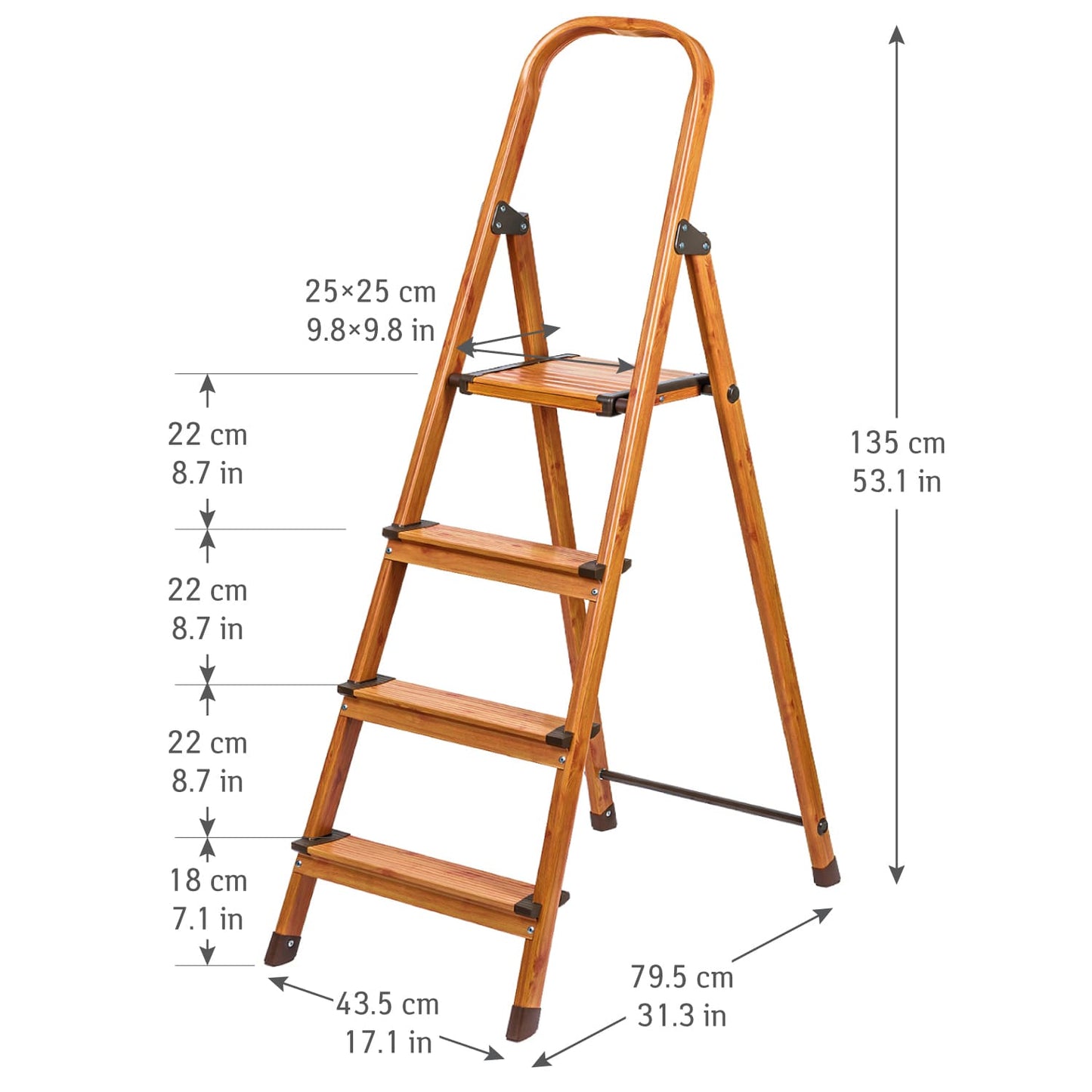 Escada de degraus, escada de 4 degraus, escada estável, carregável até 150 kg, degrau dobrável, Tatkraft Upgrade 4, 6