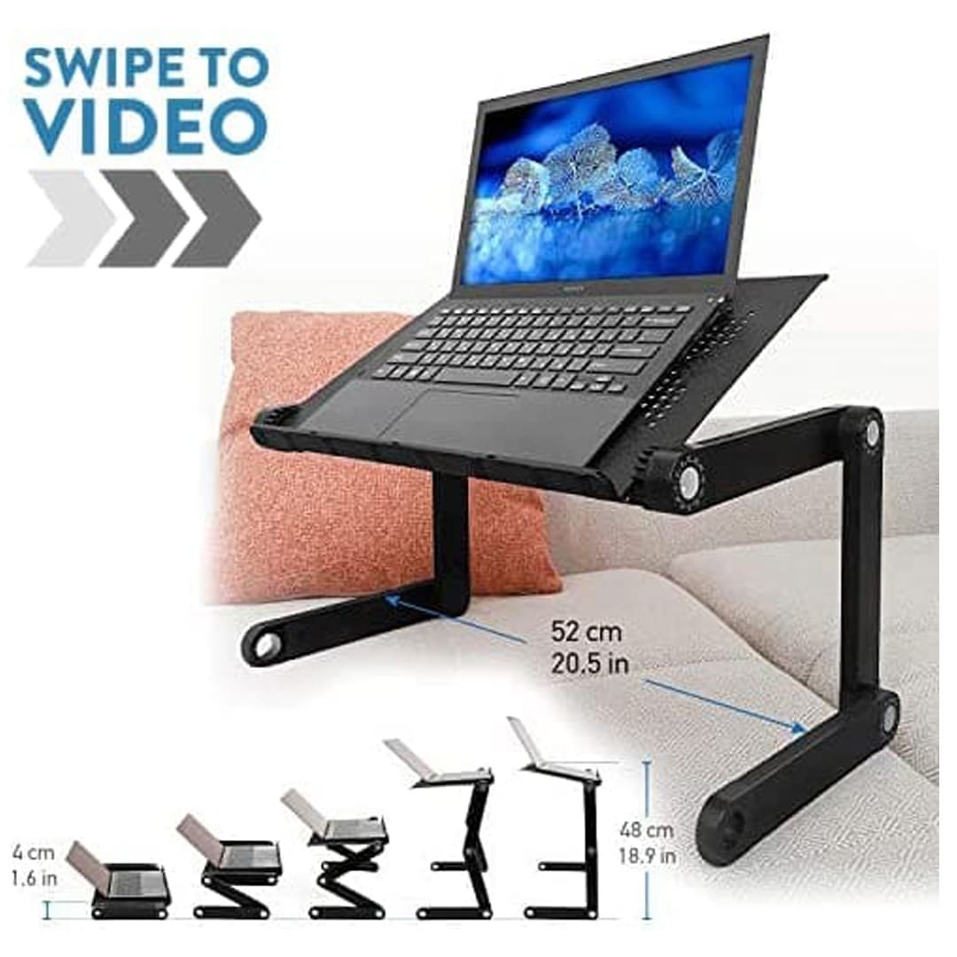 Mesa para laptop, sofá para mesa para laptop, mesa para laptop ajustável em altura, mesa para laptop dobrável, suporte para laptop ajustável, preto, WonderWorker Newton, 3