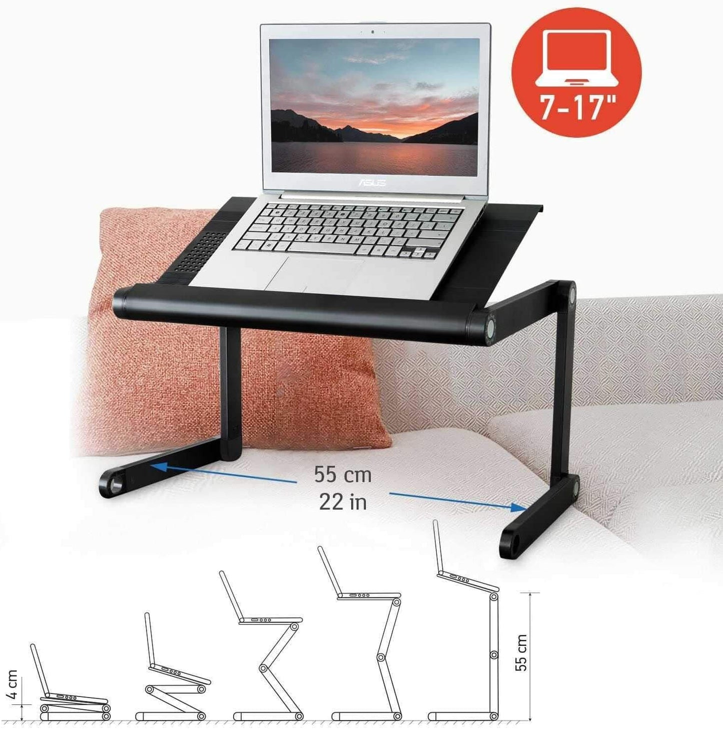 Cama de mesa para laptop, sofá de mesa para laptop, mesa para laptop ajustável em altura, suporte para laptop ajustável, preto, WonderWorker Nobel, 4