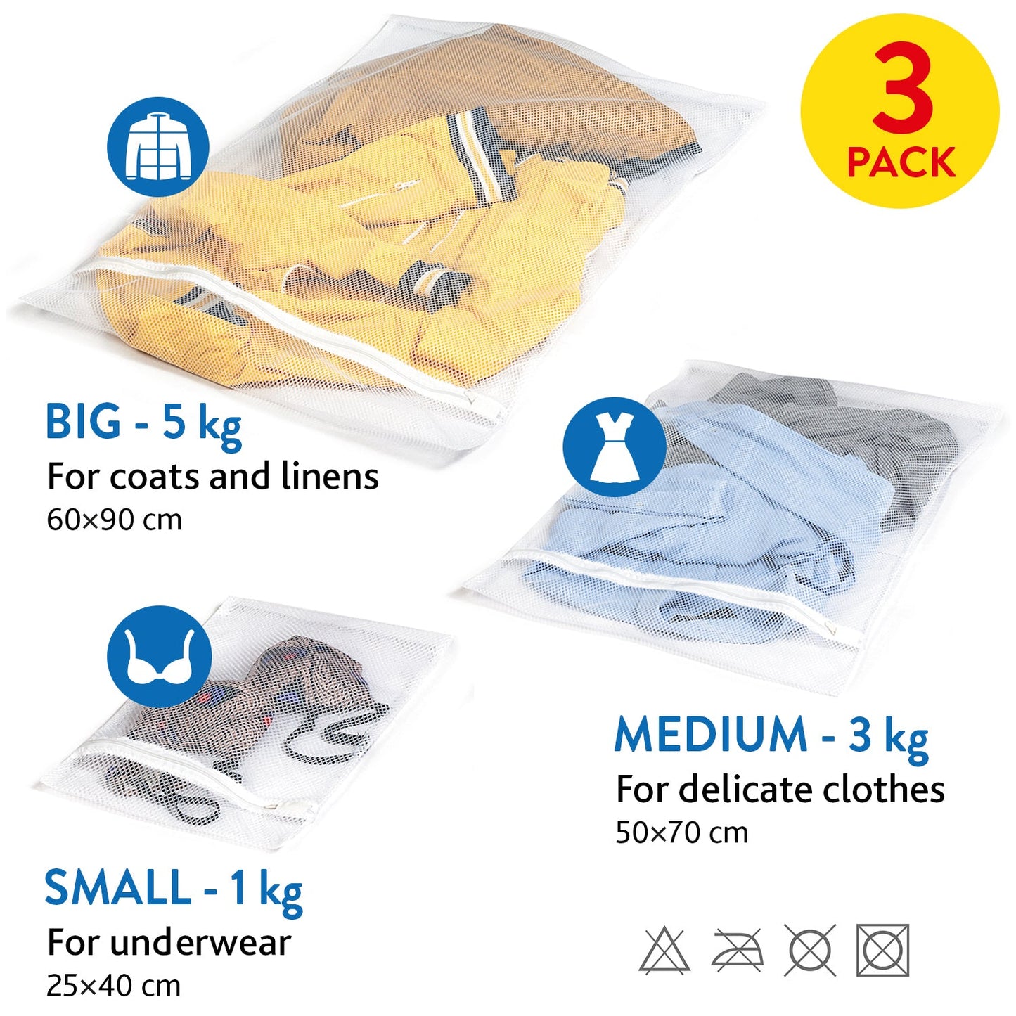 Saco de roupa suja de 3 peças para máquina de lavar, art moon Trio